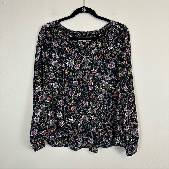 Loft | Floral Long Sleeve Ruffle Hem Blouse Size Small Women's - Picture 1 of 6